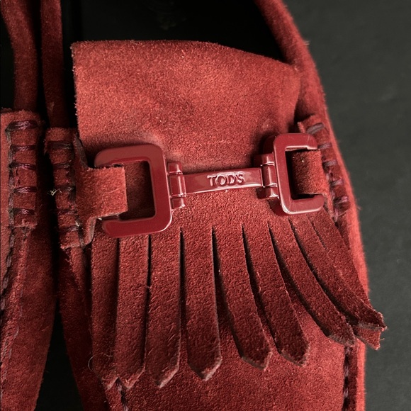 Tod’s Red Suede Loafers with Fringe Detail - Picture 11 of 15